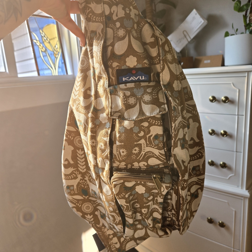 Kavu Brown Floral Animal Print Sling Backpack